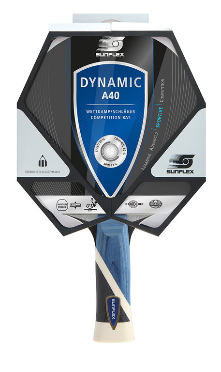 Sunflex Table Tennis Racket Dynamic A40 (Competition, 2.1mm Sponge, Shogun Rubber, ITTF Approved) - 1 Racket